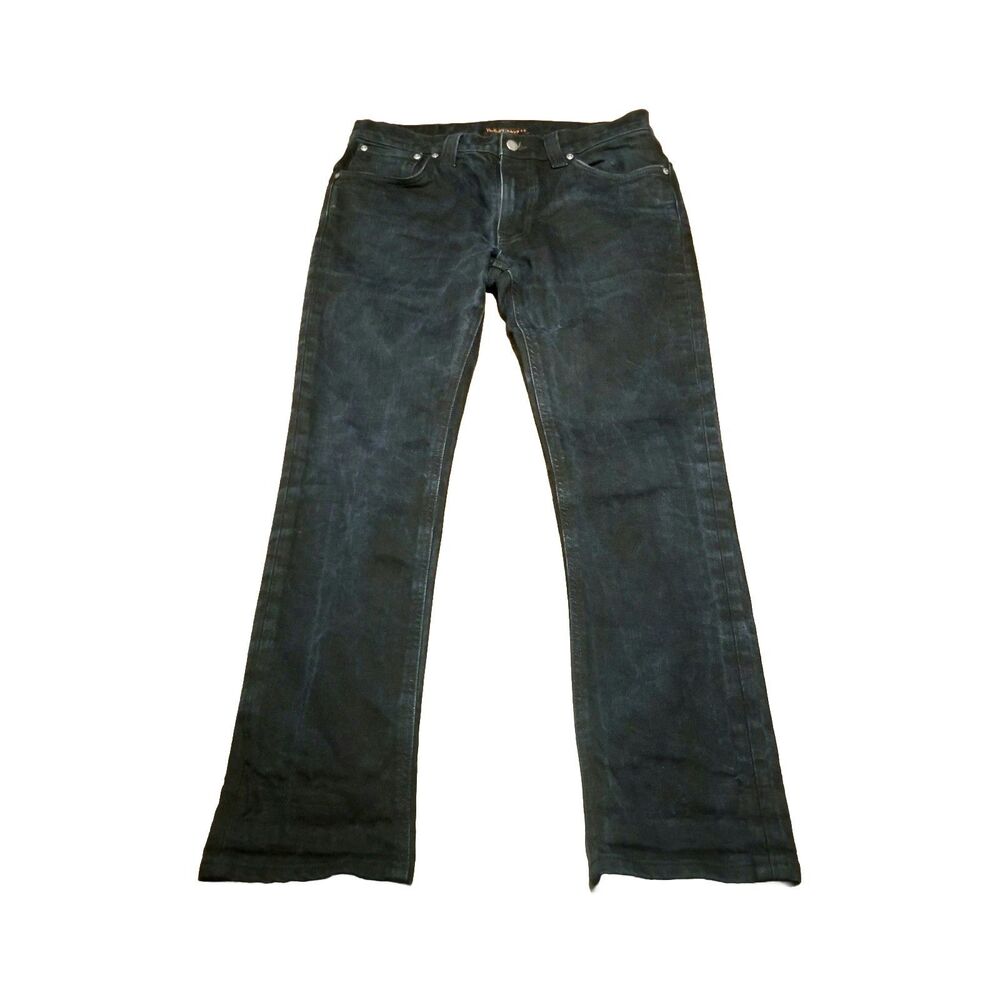Nudie Jeans Slim Finn Men's Size 32x32 Black Ring Stretch Denim Italy (31x29)